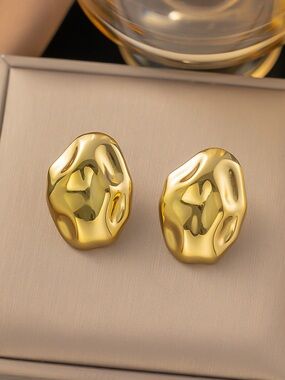 Gold Organic Pebble Stud Earrings - Women Jewelry